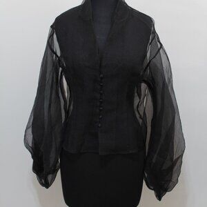 Nasty Gal Black Sheer Not Balloon Sleeve Organza Shirt